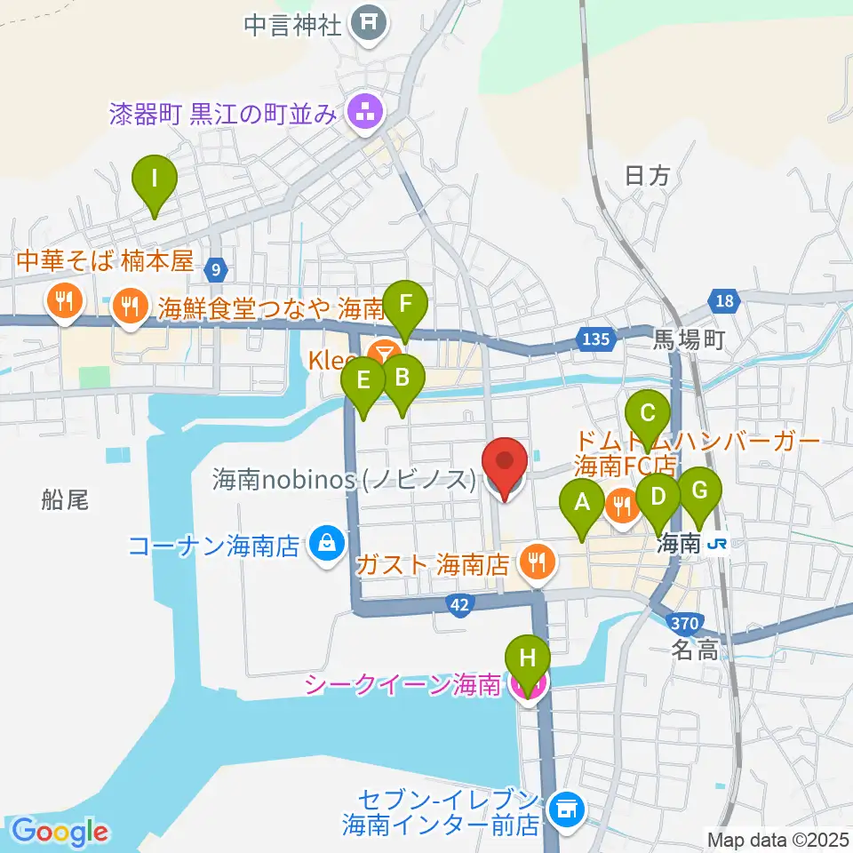 海南nobinos周辺のホテル一覧地図