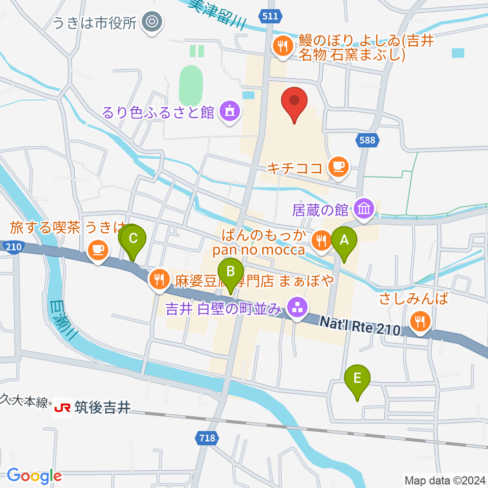 うきは市白壁ホール周辺のホテル一覧地図