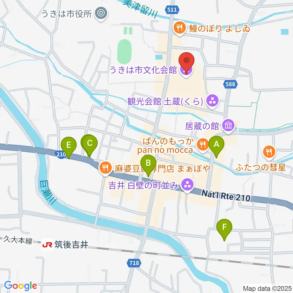 うきは市白壁ホール周辺のホテル一覧地図