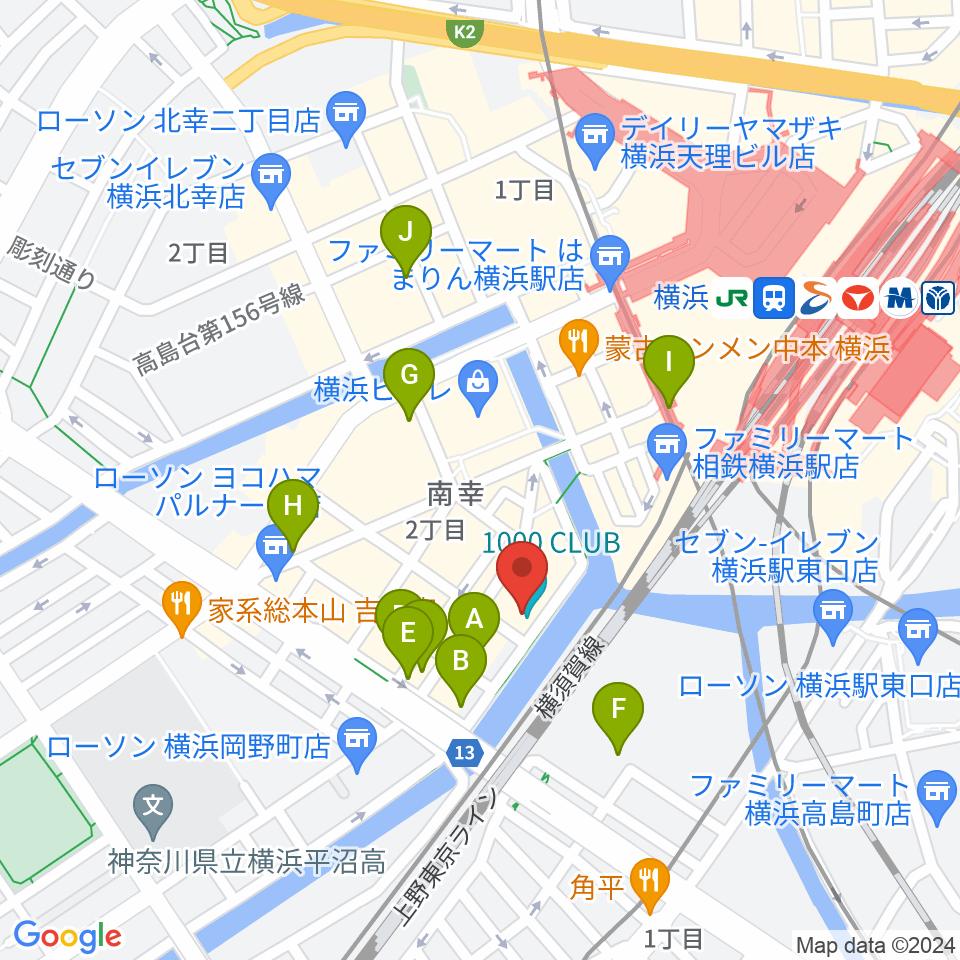 横浜1000 CLUB周辺のホテル一覧地図