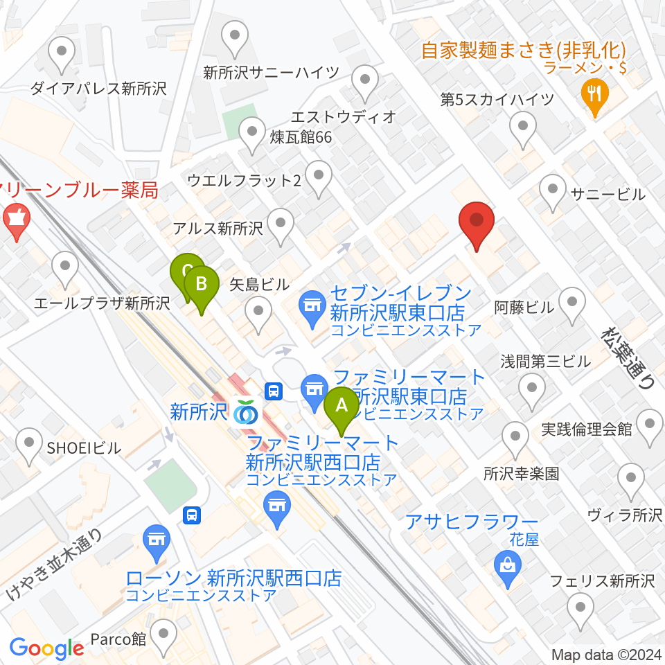 ワイワイミュージックスタジオ新所沢店周辺のホテル一覧地図