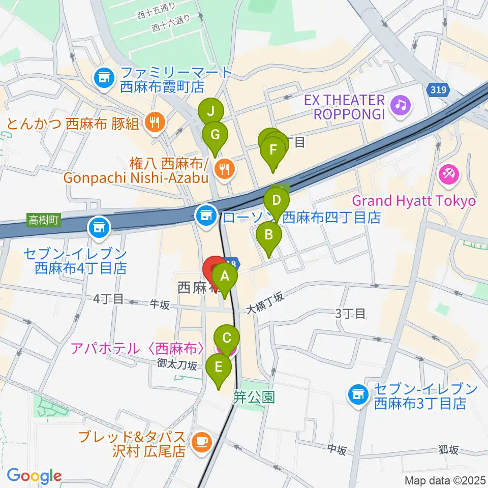 霞町音楽堂周辺のホテル一覧地図
