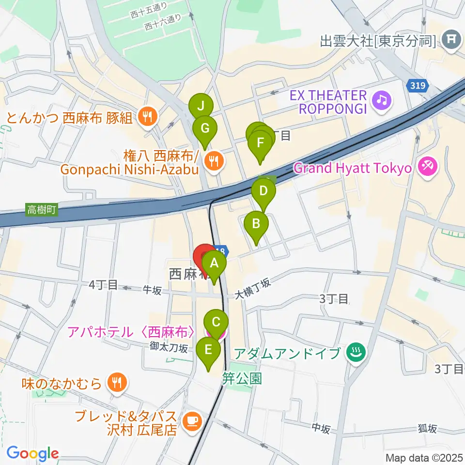 霞町音楽堂周辺のホテル一覧地図