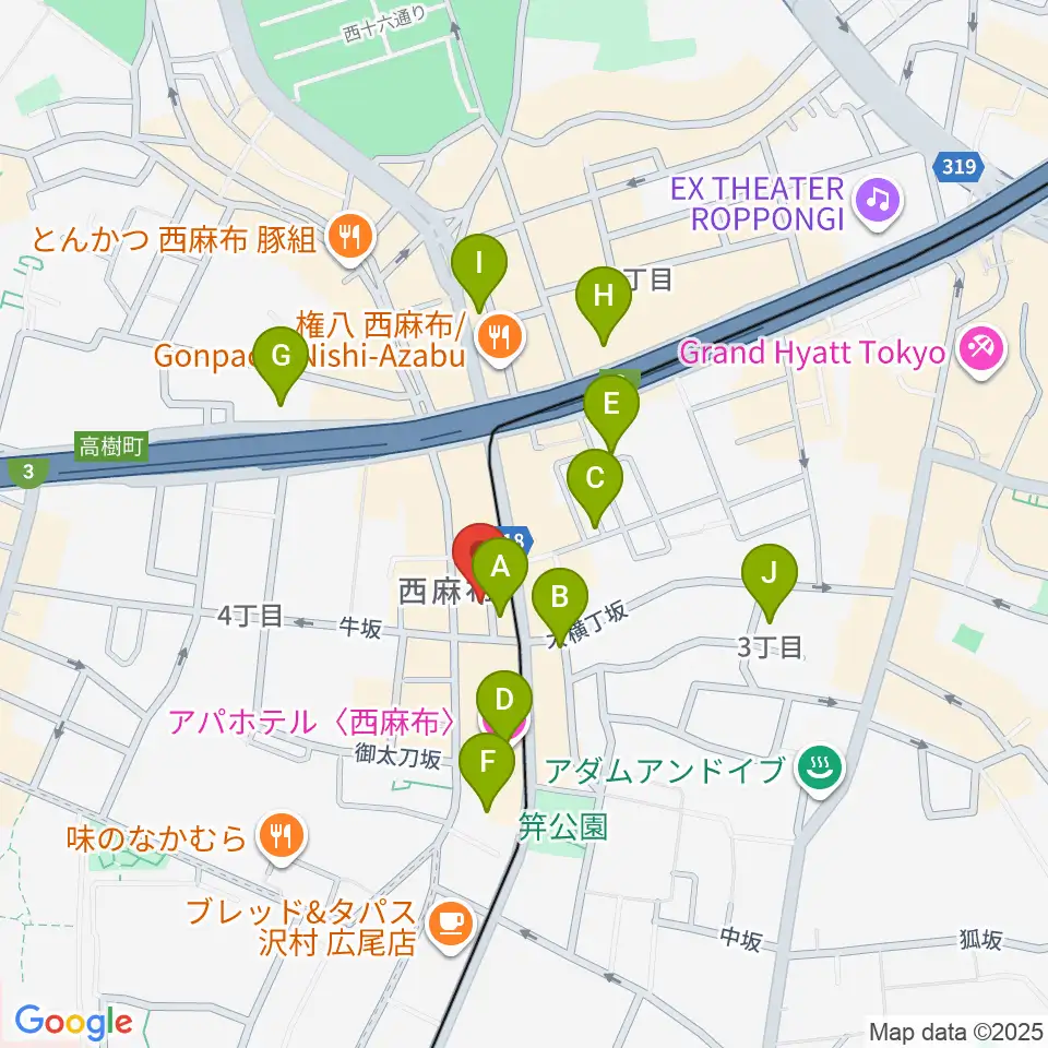 霞町音楽堂周辺のホテル一覧地図