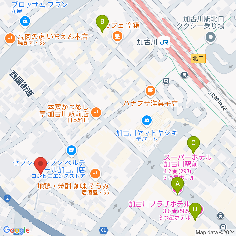 ヤマハミュージック 加古川センター周辺のホテル一覧地図