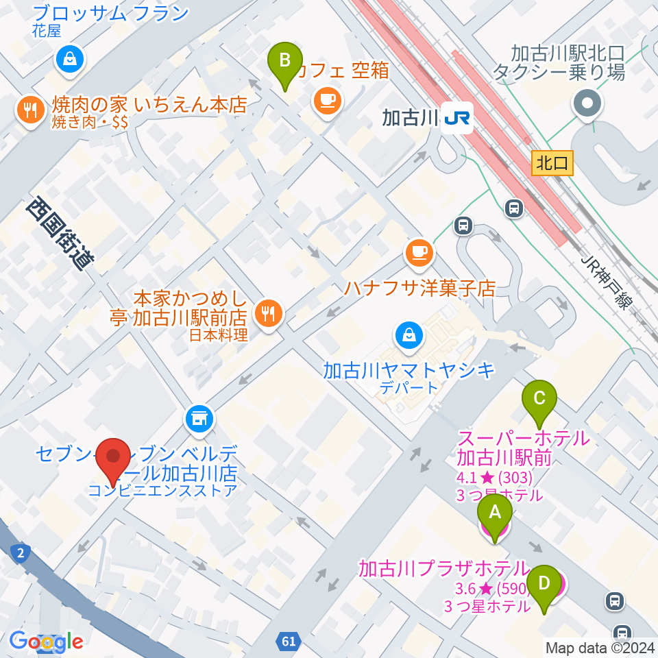 ヤマハミュージック 加古川センター周辺のホテル一覧地図