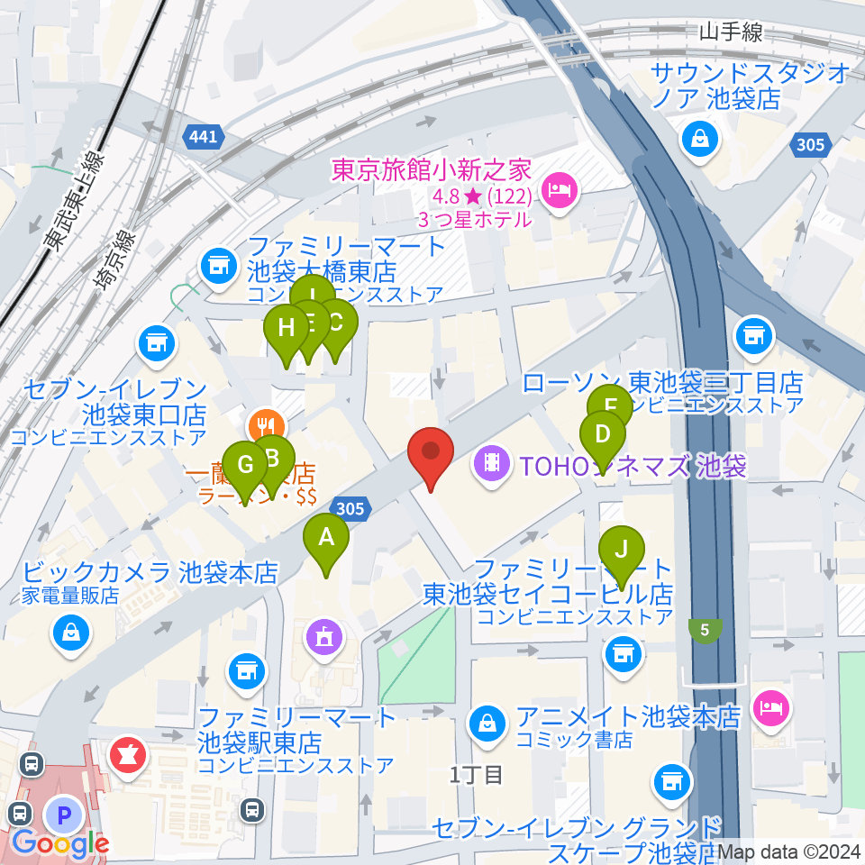 TOHOシネマズ池袋周辺のホテル一覧地図