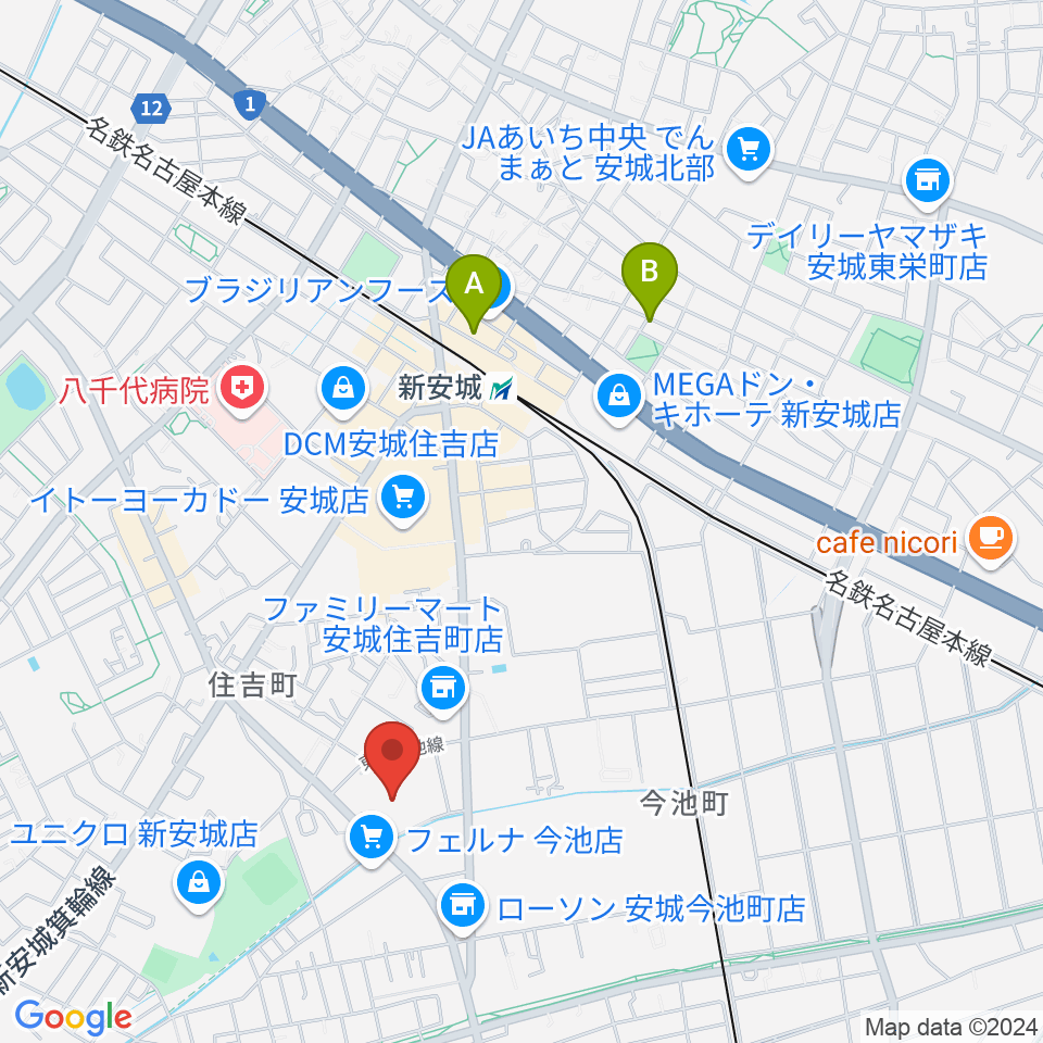 ボーカル教室かのん アンディ安城校周辺のホテル一覧地図