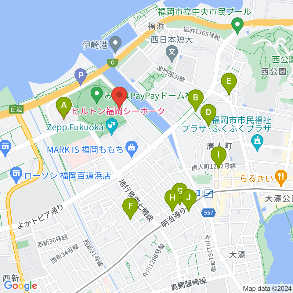 西日本シティ銀行 HKT48劇場周辺のホテル一覧地図