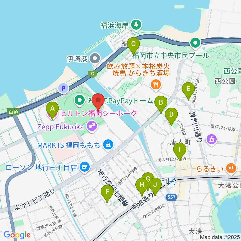 17LIVE HKT48劇場周辺のホテル一覧地図