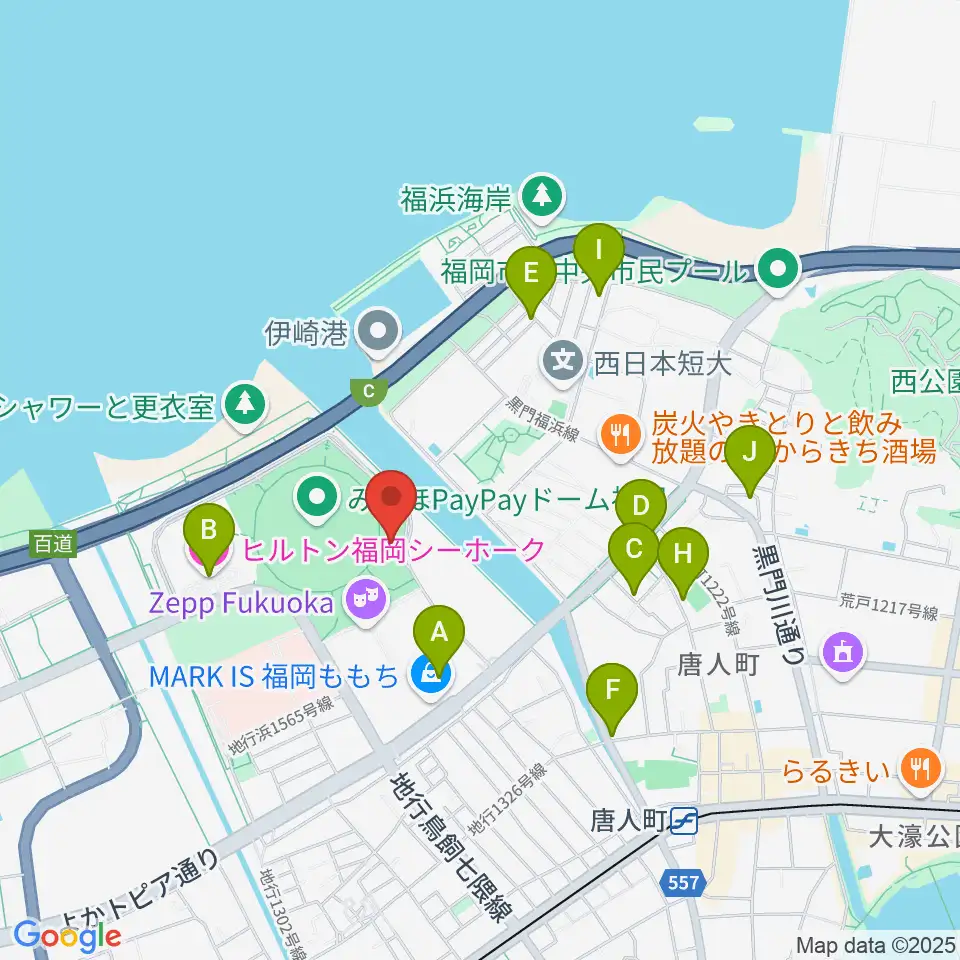 17LIVE HKT48劇場周辺のホテル一覧地図