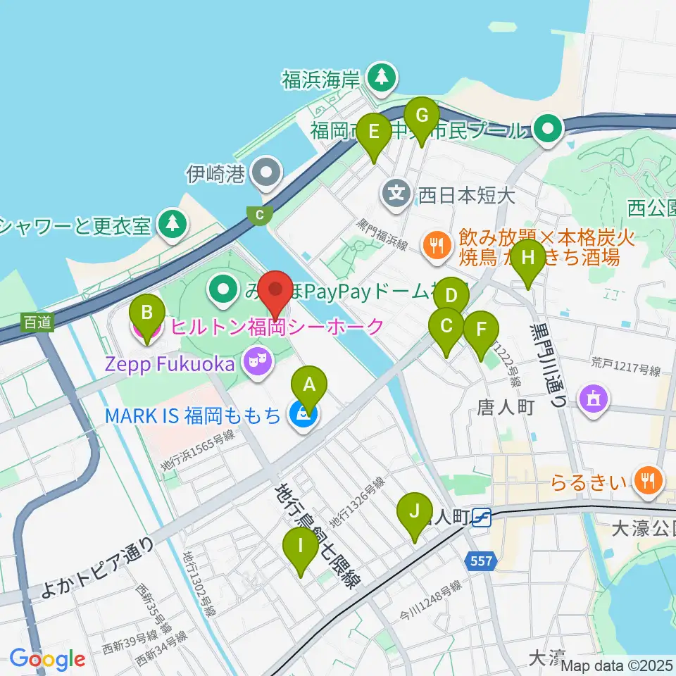 17LIVE HKT48劇場周辺のホテル一覧地図