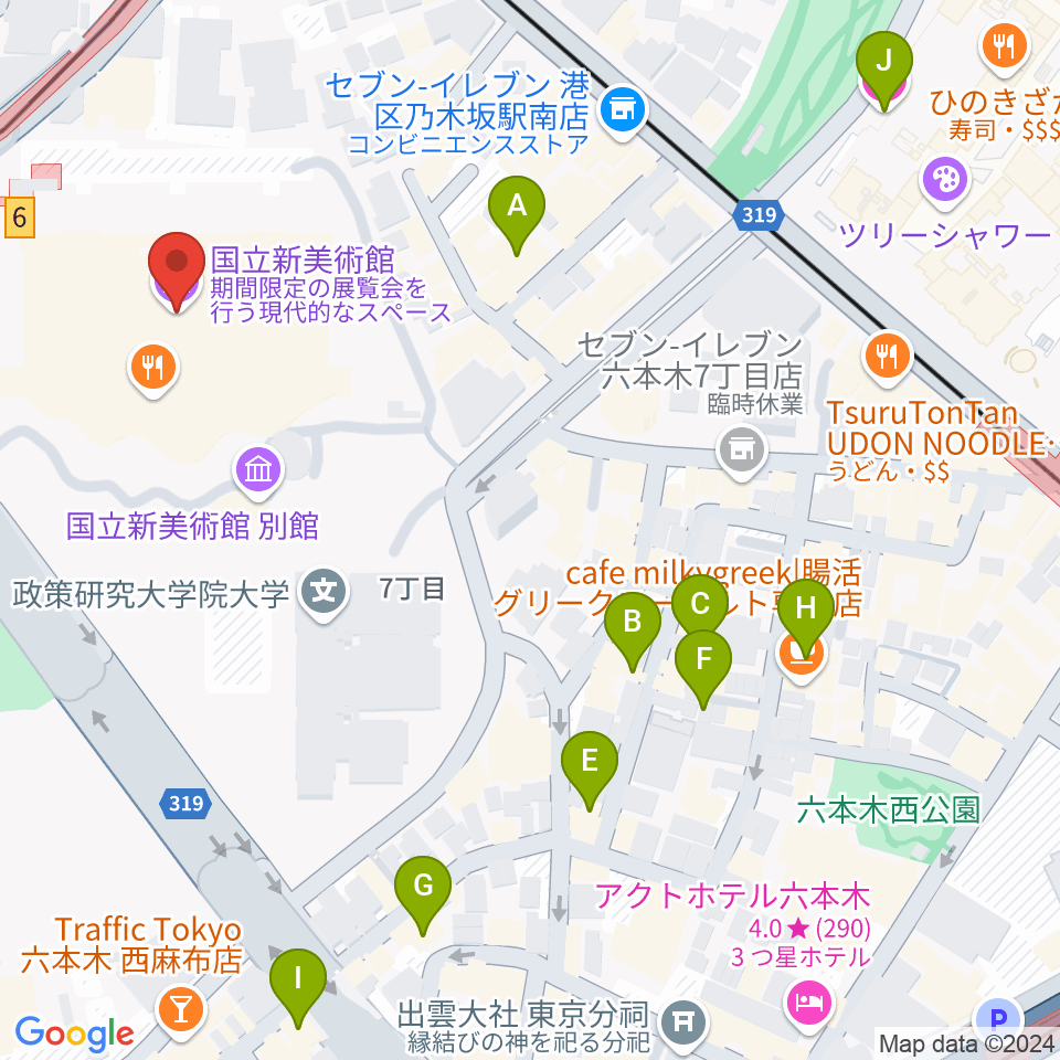 国立新美術館周辺のホテル一覧地図