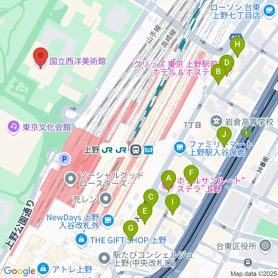 国立西洋美術館周辺のホテル一覧地図