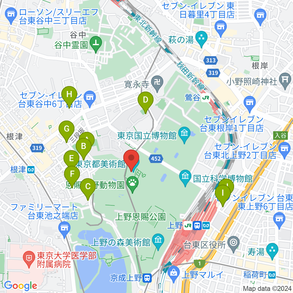 東京都美術館周辺のホテル一覧地図