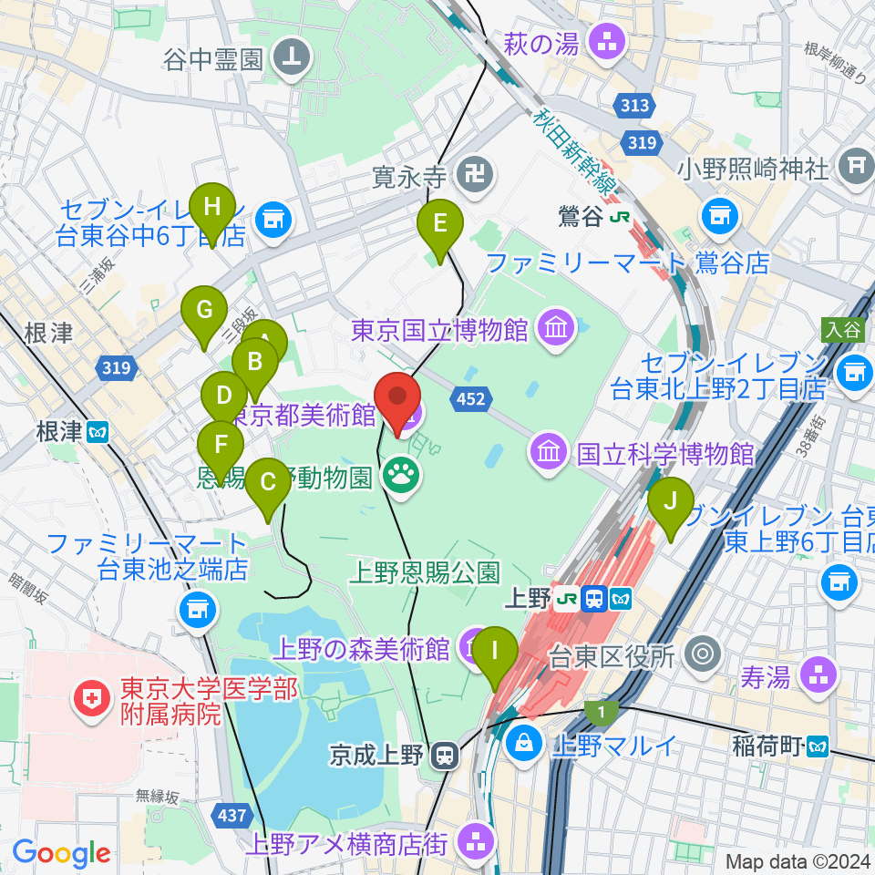 東京都美術館周辺のホテル一覧地図