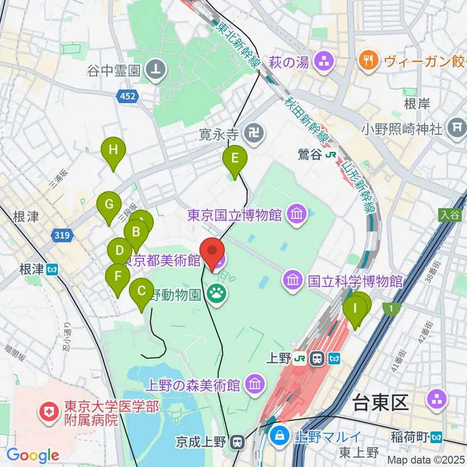 東京都美術館周辺のホテル一覧地図