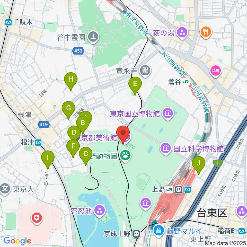 東京都美術館周辺のホテル一覧地図