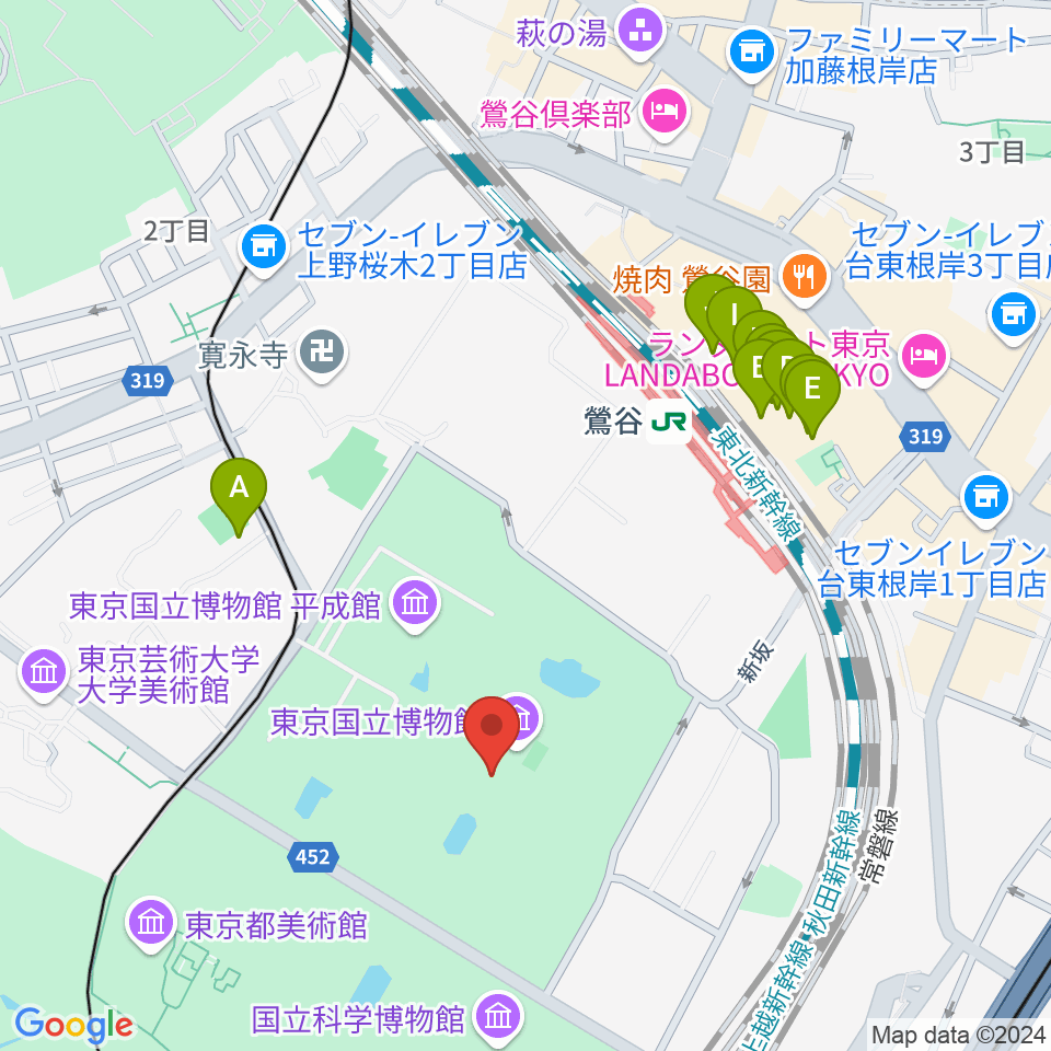 東京国立博物館・本館周辺のホテル一覧地図