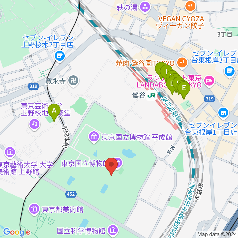 東京国立博物館・本館周辺のホテル一覧地図