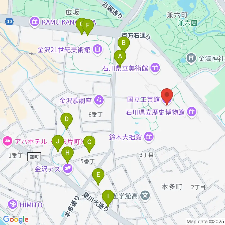 国立工芸館周辺のホテル一覧地図