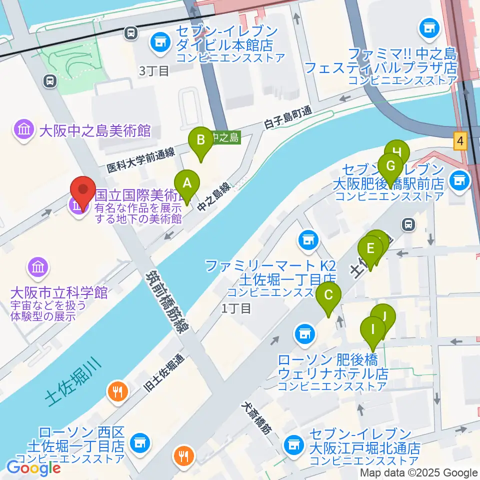 国立国際美術館周辺のホテル一覧地図