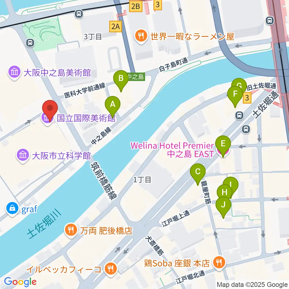 国立国際美術館周辺のホテル一覧地図