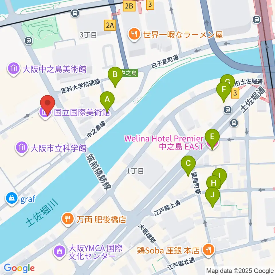 国立国際美術館周辺のホテル一覧地図