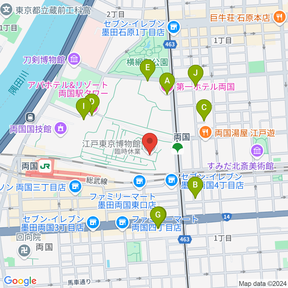 江戸東京博物館周辺のホテル一覧地図