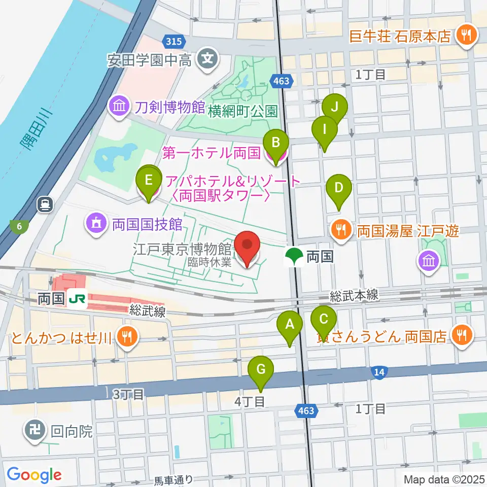 江戸東京博物館周辺のホテル一覧地図