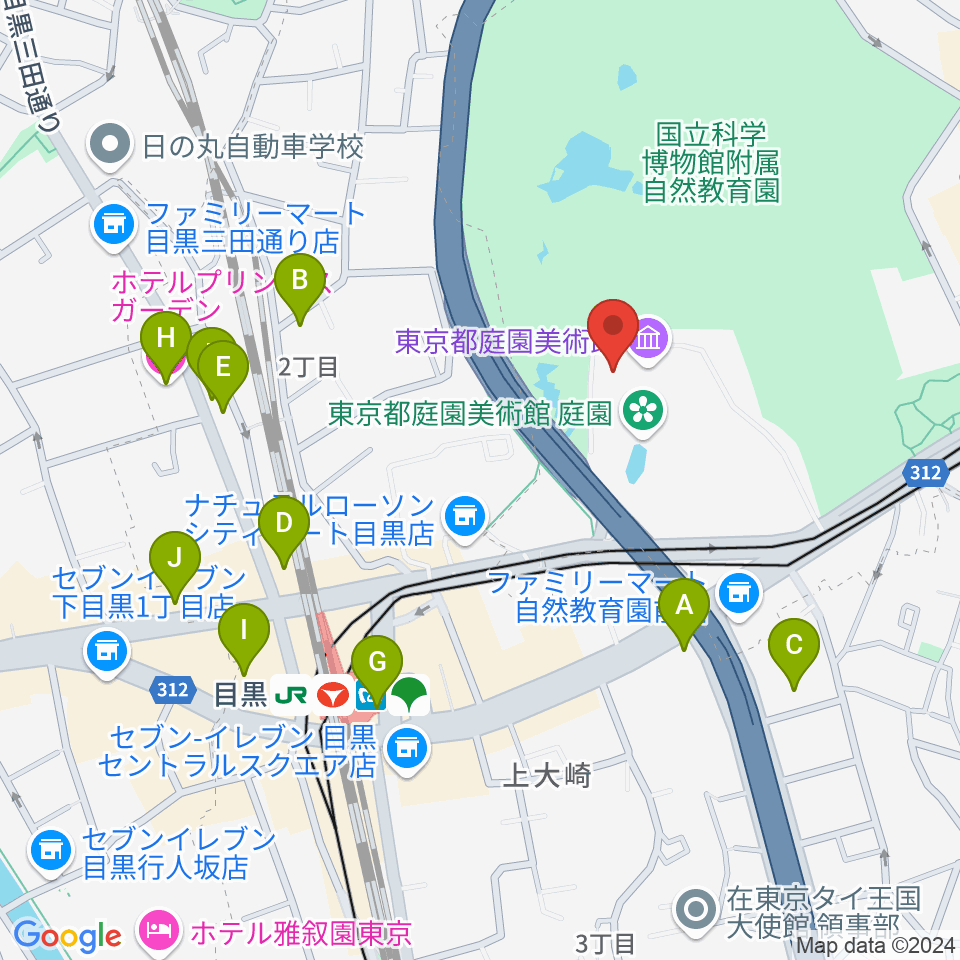 東京都庭園美術館周辺のホテル一覧地図