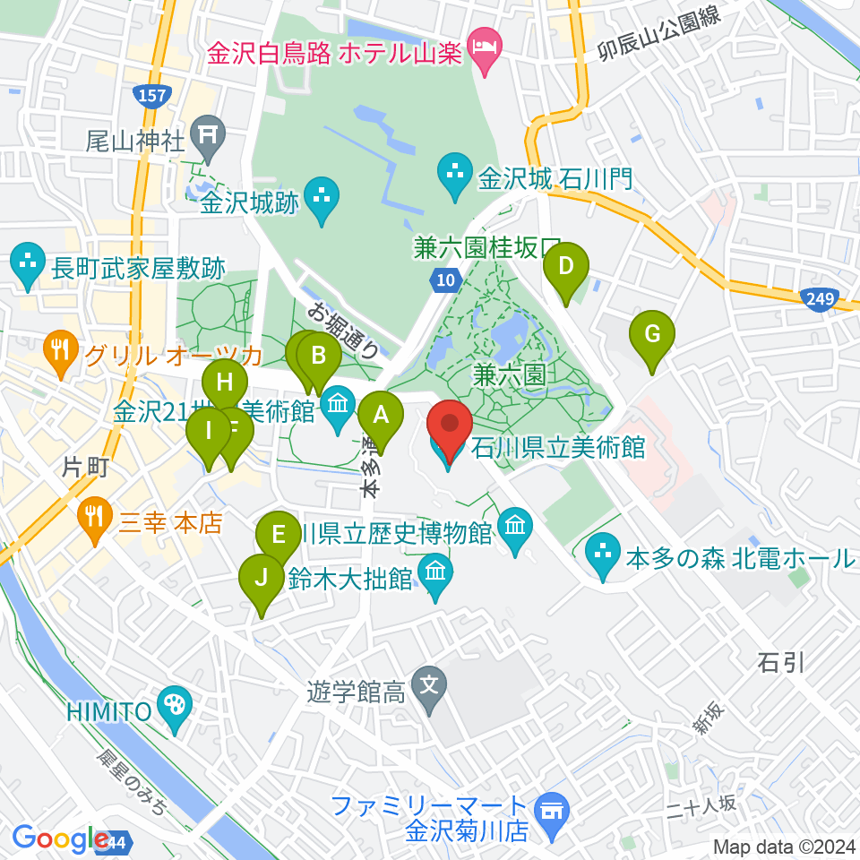 石川県立美術館周辺のホテル一覧地図