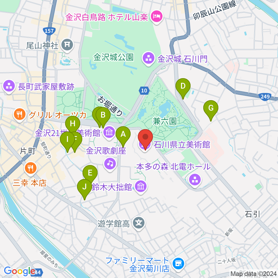 石川県立美術館周辺のホテル一覧地図