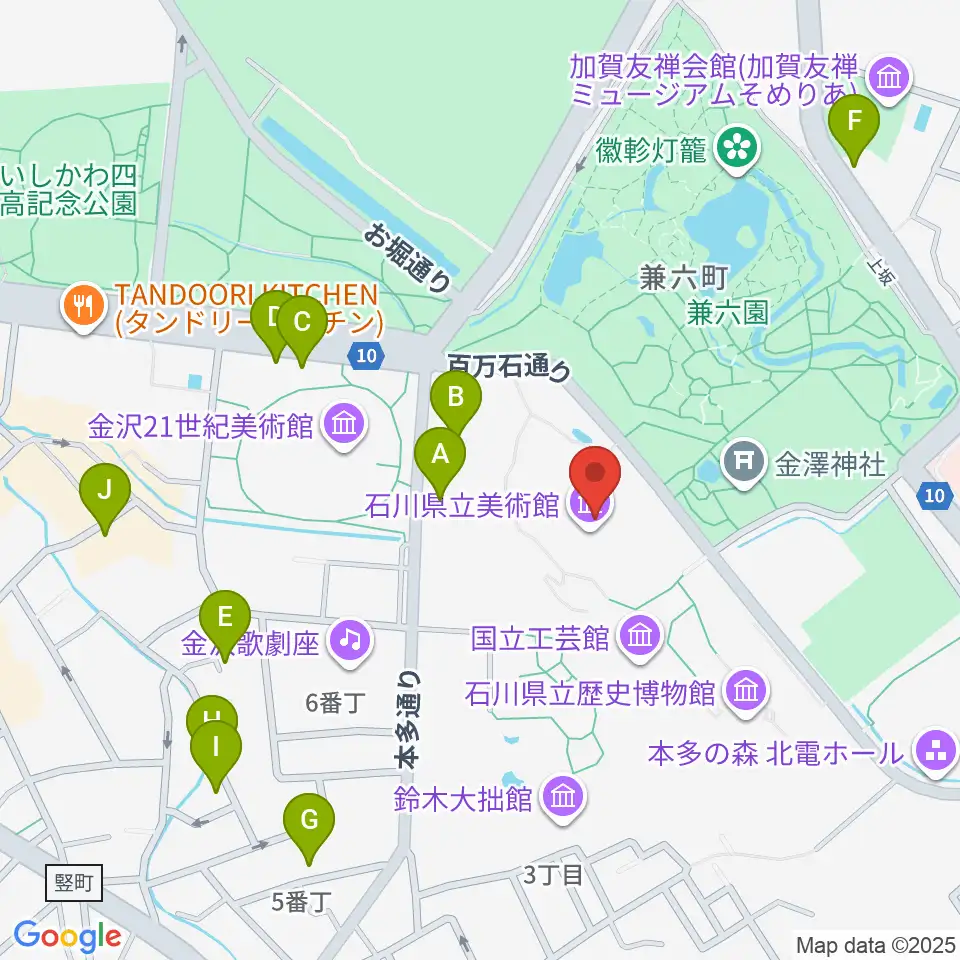 石川県立美術館周辺のホテル一覧地図