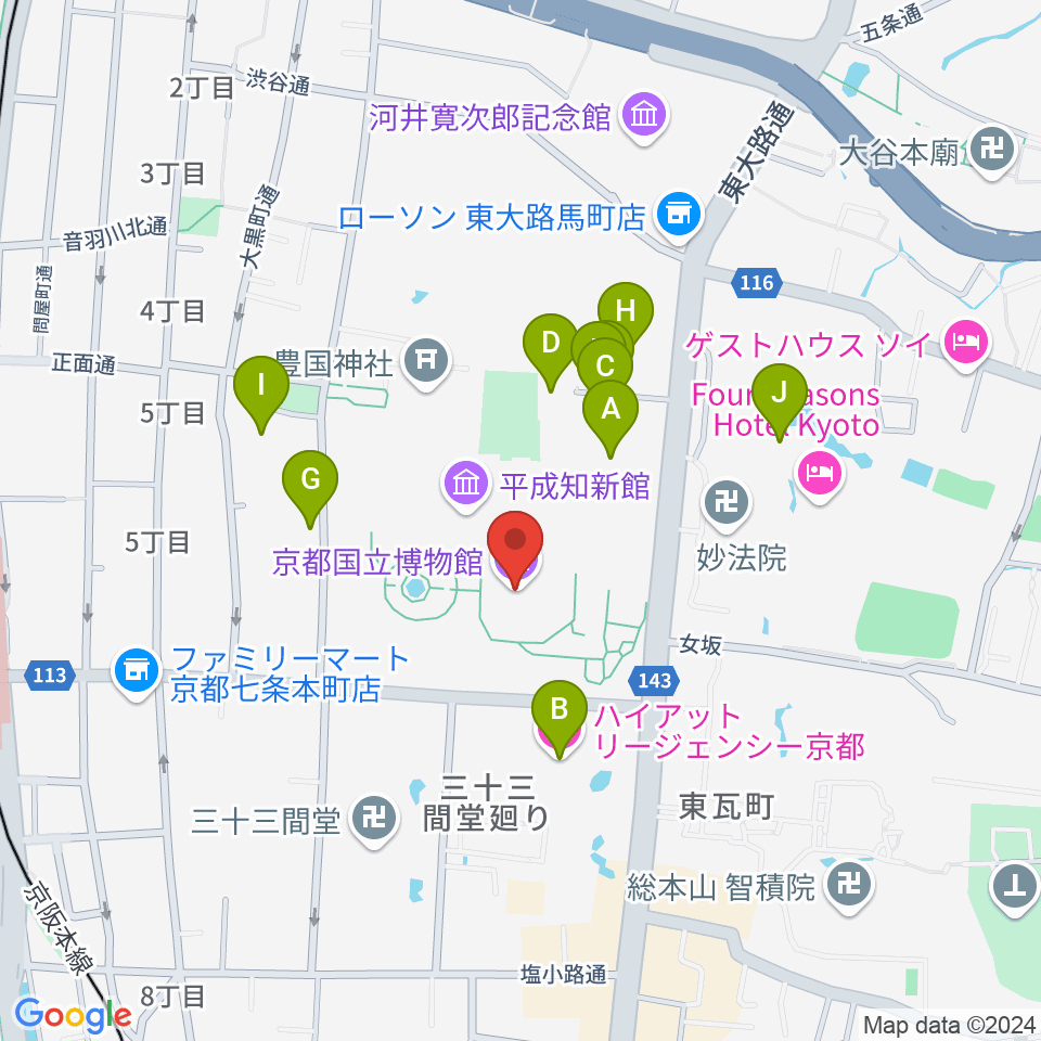 京都国立博物館周辺のホテル一覧地図