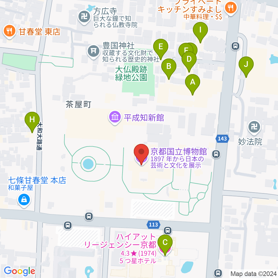 京都国立博物館周辺のホテル一覧地図