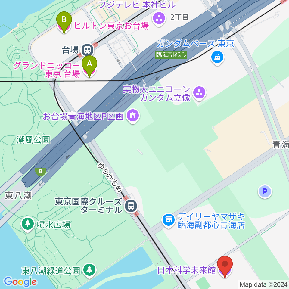 日本科学未来館周辺のホテル一覧地図