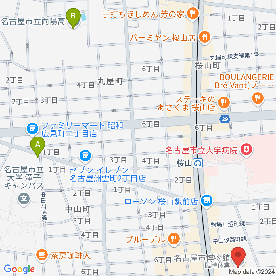 名古屋市博物館周辺のホテル一覧地図