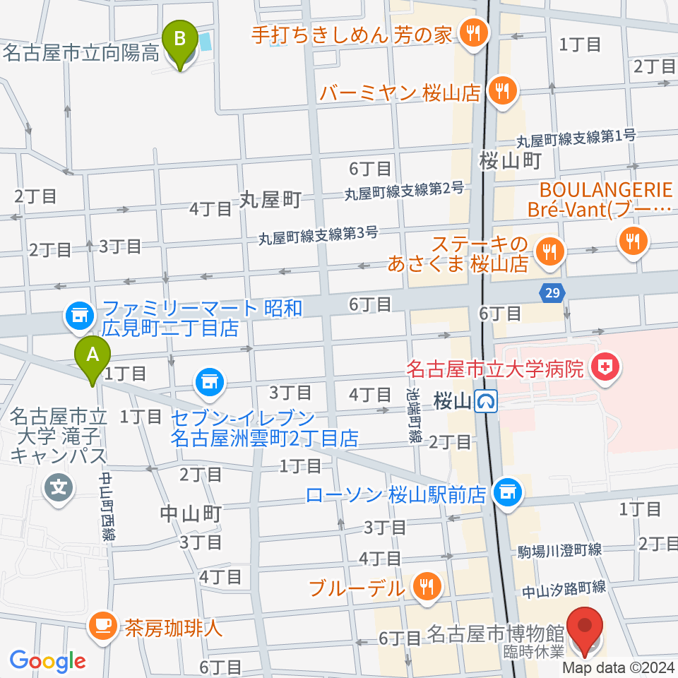 名古屋市博物館周辺のホテル一覧地図