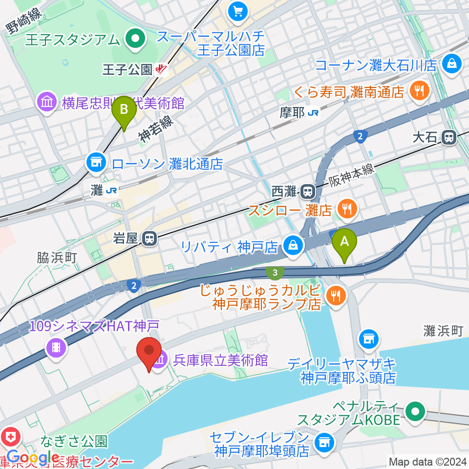 兵庫県立美術館周辺のホテル一覧地図