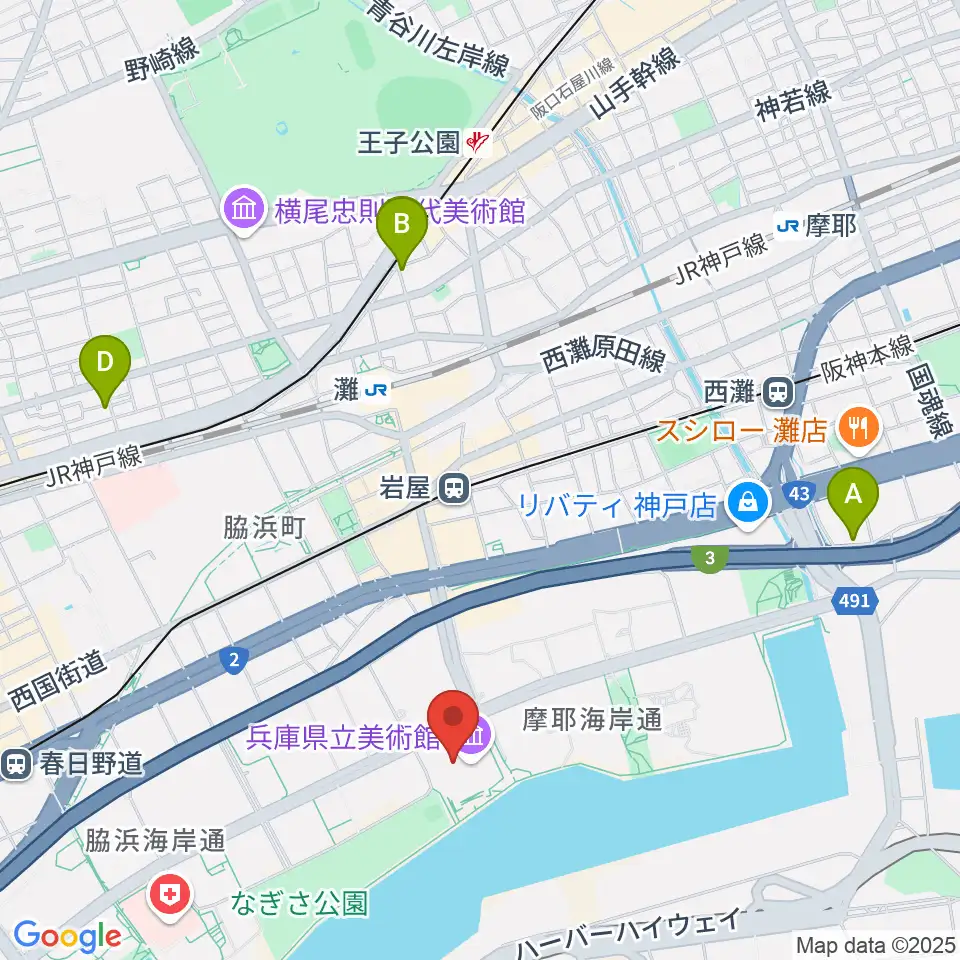 兵庫県立美術館周辺のホテル一覧地図