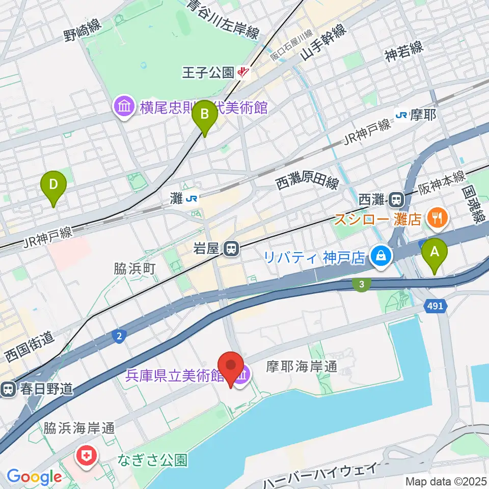 兵庫県立美術館周辺のホテル一覧地図
