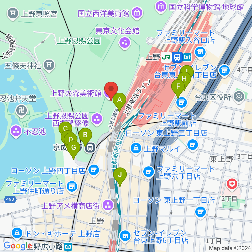 上野の森美術館周辺のホテル一覧地図