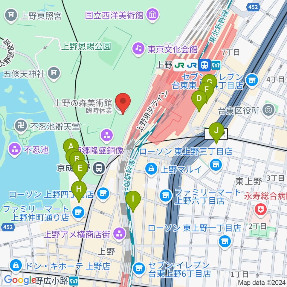 上野の森美術館周辺のホテル一覧地図