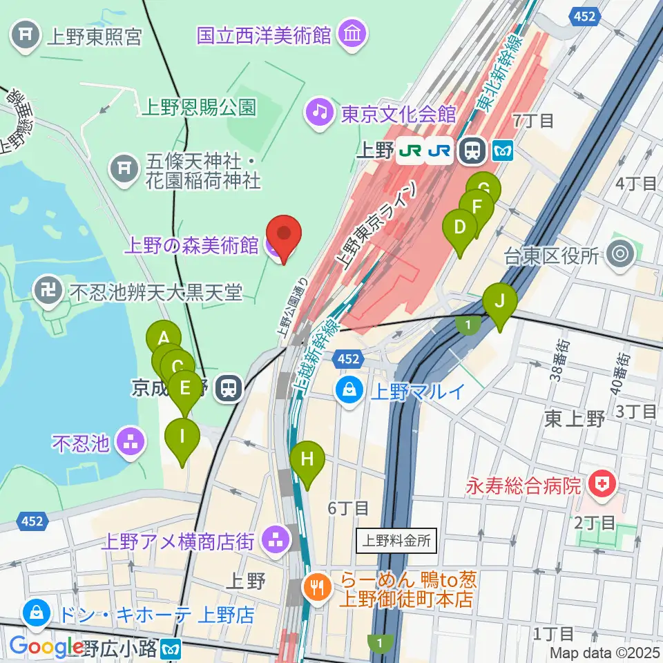 上野の森美術館周辺のホテル一覧地図