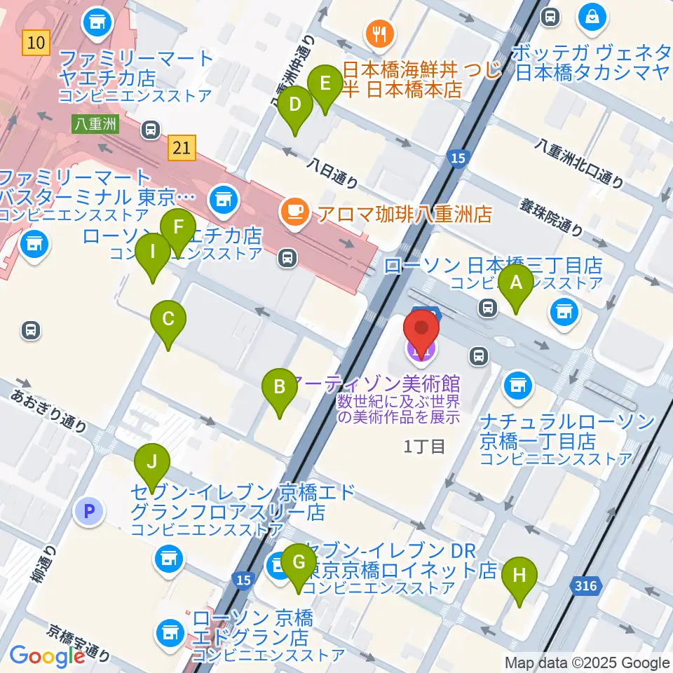 アーティゾン美術館周辺のホテル一覧地図