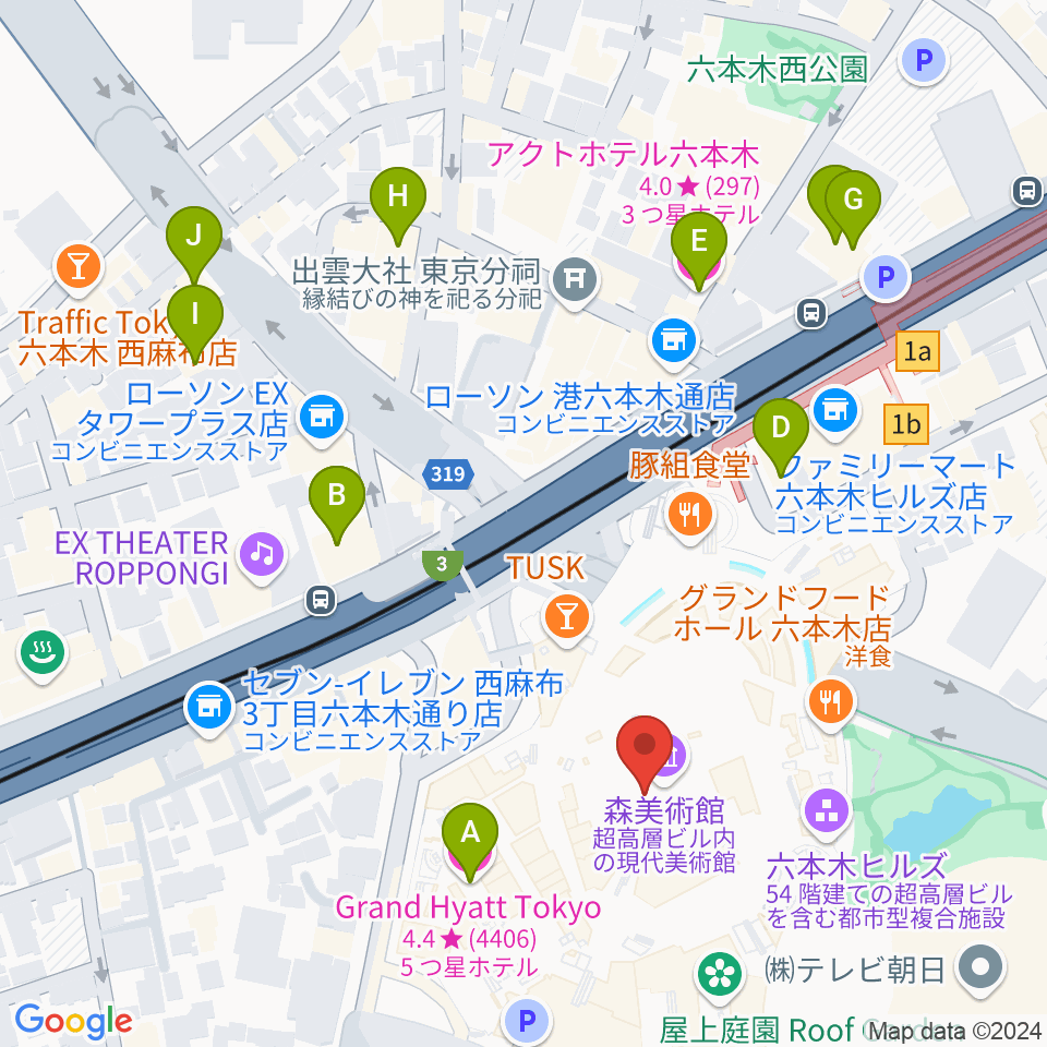 森美術館周辺のホテル一覧地図