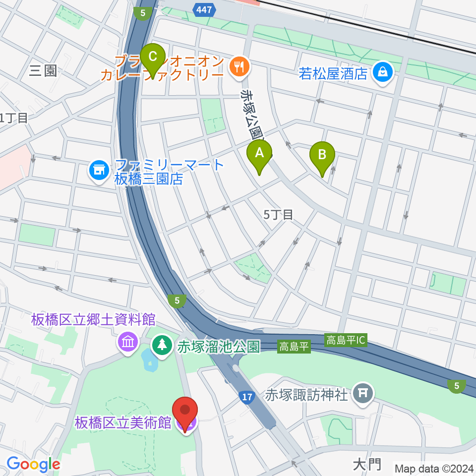 板橋区立美術館周辺のホテル一覧地図