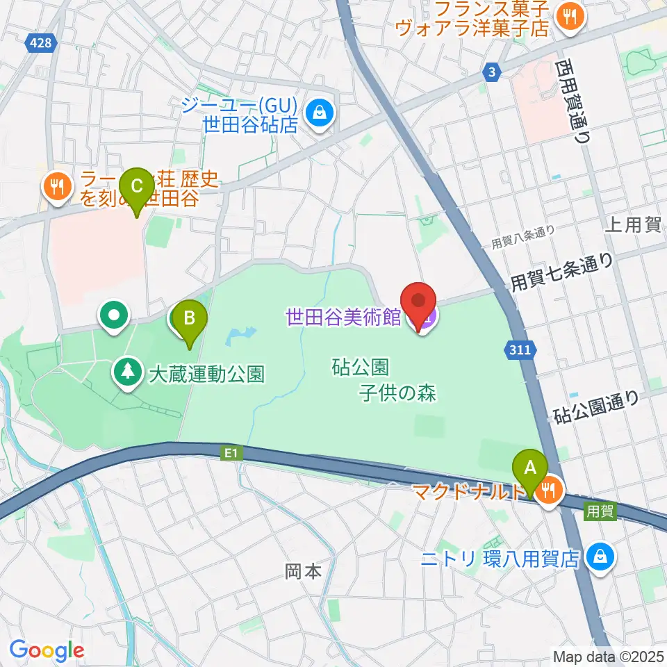 世田谷美術館周辺のホテル一覧地図