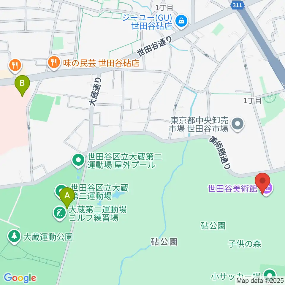 世田谷美術館周辺のホテル一覧地図